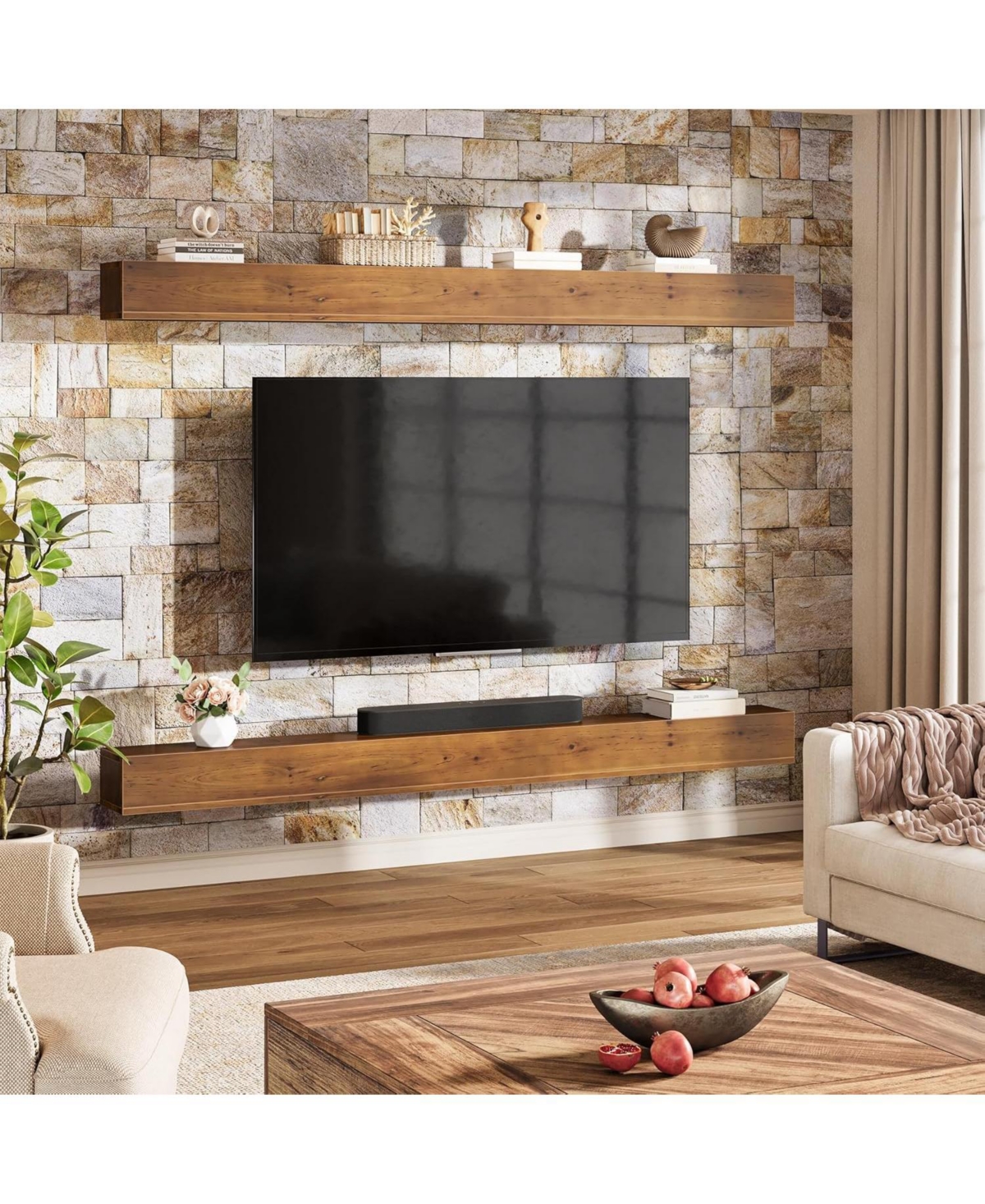 Tribesigns 74.8" Fireplace Mantel Shelf, Wall Mounted Floating Shelves for Wall, Wood Mantel Floating Shelf Storage Display Shelves