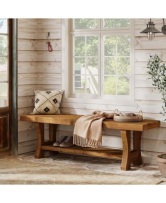 Solid Wood Entryway Bench, 55" End of Bed Bench, Long Indoor Dining Seat for Hallway, Bedroom, Living Room, Dining Room