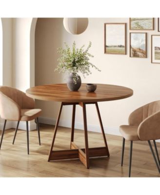 39 Inches Round Dining Table for 2-4, Farmhouse Circle Kitchen Table for Dining Room, Wooden Dinner Table with Heavy Duty Pedestal