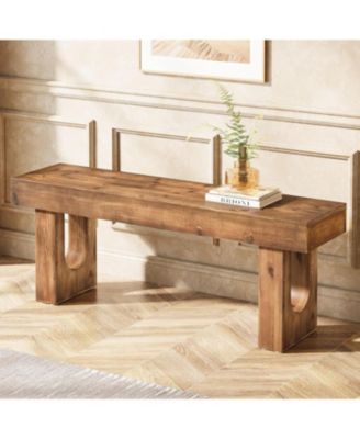 47" Long Solid Wood Shoe Bench, Farmhouse Indoor Narrow Entryway Bench with Sturdy Legs