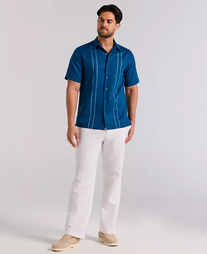 Men's Short-Sleeve Panel Button-Front Linen Camp Shirt - thumbnail 8