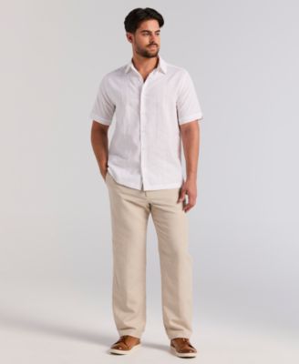 Men's Short-Sleeve Panel Button-Front Linen Camp Shirt