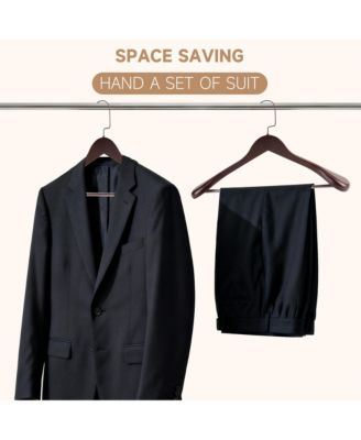 Wooden Suit Hangers with Pants Bar for Women's Clothes, 16-Inch Wide Shoulder Solid Wood Coat Hangers for Jackets, Shirts, Trousers