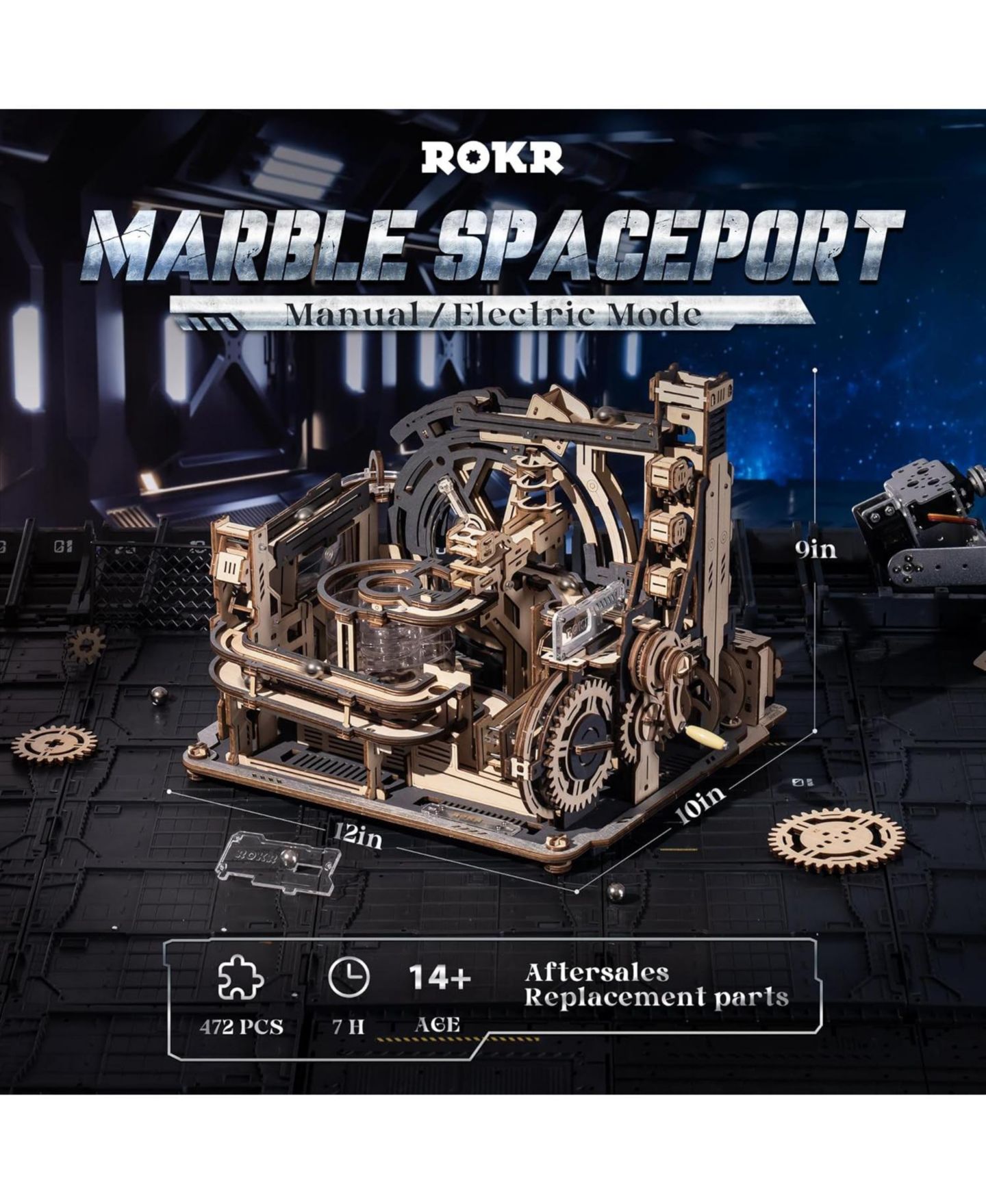 Детский конструктор Robotime Marble Spaceport 472-Piece Wooden Dual Drive Marble Run Building Set, Ages 14+ — фото 3