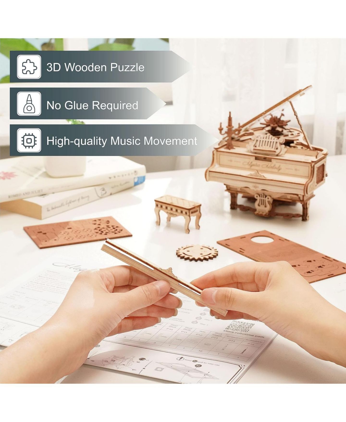 Детские конструкторы Robotime Magic Piano AMK81 223-Piece 3D Wooden Puzzle, Ages 14+ — фото 5