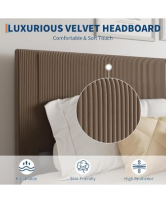 Bed Frame with Headboard, Corduroy Upholstered Platform Bed with Wooden Slats Support - No Box Spring Needed & Noise Free, Easy Assembly