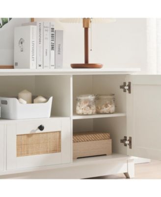 TV Stand for 65" TV, Rattan Entertainment Center TV Media Console Table, Modern TV Stand with Storage and Drawer, TV Console Cabinet