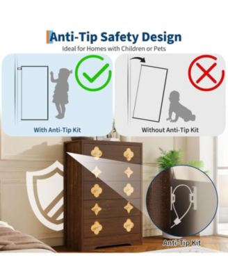 Rattan 5-Drawer Dresser for Bedroom, 45" Tall Wooden Chest with Large Storage