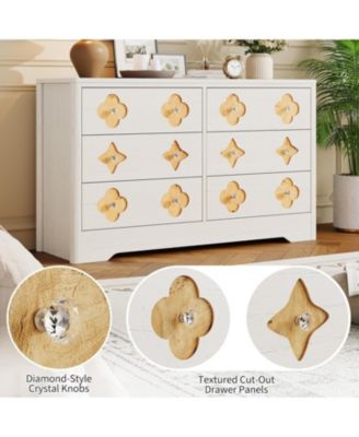 Fluted 6-Drawer Dresser for Bedroom, 47.4" Wide Wooden Chest with Large Storage & TV Stand Use, White