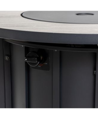 30 Inch Propane Gas Fire Pit Table 50000 BTU Round Steel with Wood Grain Ceramic Tabletop Black for Outdoor Patio Garden