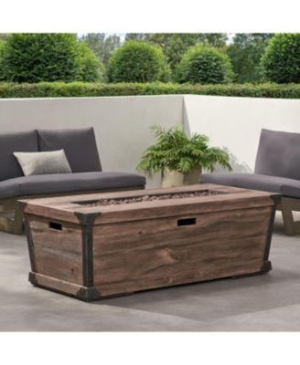 56 Inch Rectangle Concrete Gas Fire Pit Table Brown Wood Pattern 50000 BTU Outdoor Patio Propane Only