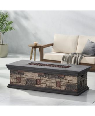 Rectangle MGO Fire Pit 50000 BTU 56.25W x26D x17.25H Lightweight Concrete Faux Stone Propane Only