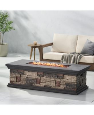 Rectangle MGO Fire Pit 50000 BTU 56.25W x26D x17.25H Lightweight Concrete Faux Stone Propane Only