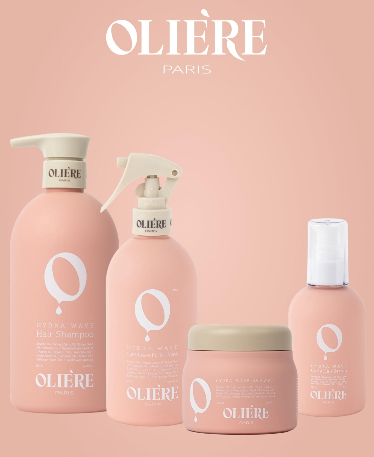 Oliere Paris Hydra Wave Curl-Defining Hydrating Frizz-Control Hair Care Set $288 Value