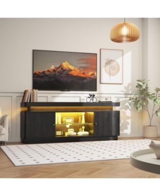 63" TV Stand with Storage, Modern Entertainment Center with Adjustable Shelf, Power Outlet & USB Ports