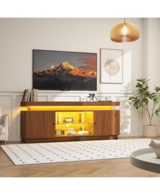 63" TV Stand with Storage, Modern Entertainment Center with Adjustable Shelf, Power Outlet & USB Ports