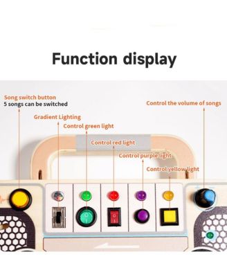 Interactive Light & Sound Busy Board for Toddlers, Montessori Toy with 5 Musical Switches & Games