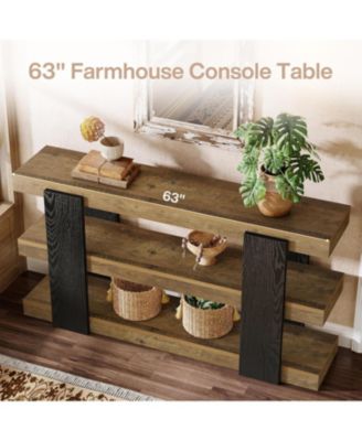 63-Inch Long Console Table, 3-Tier Entryway Table with Storage, Farmhouse Wood Behind Couch Tables