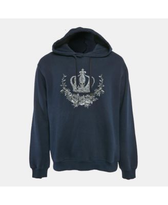 Men's Navy Blue Crown Embroidered Cotton Knit Hoodie