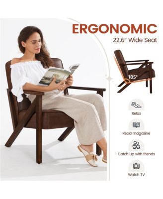 Faux Leather Armchair with Z-shaped Wood Legs