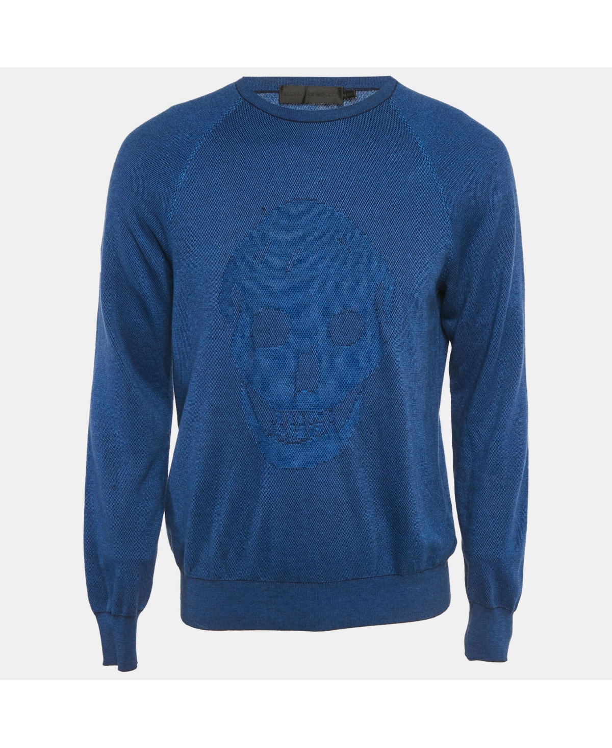 Pre-Owned Alexander Mcqueen Men's Blue 3D Skull Embossed Cotton Knit Sweater