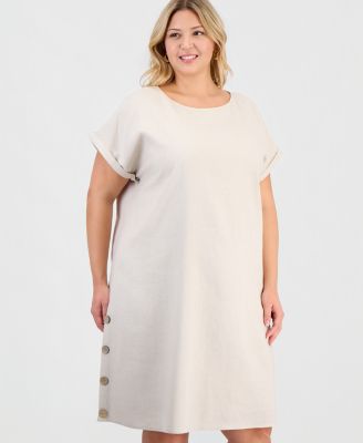 Plus Size Short-Sleeve Side-Button Dress