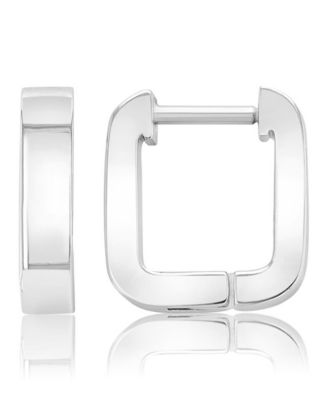 Waterproof Platinum 11mm Rounded Square Huggie Earrings