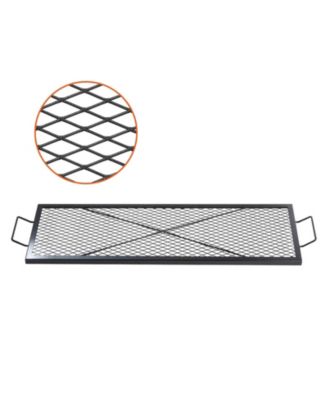 44" Rectangle X-Marks Fire Pit Grill Grate, Heavy Duty Steel Cooking Grate with Handle and Support X Wire, Black