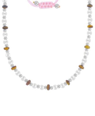 Waterproof Platinum Tiger Eye Pearl Adjustable Necklace