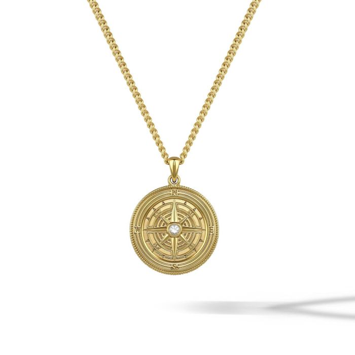 Vincero Men's Compass Pendant Necklace — Gold 22" Chain