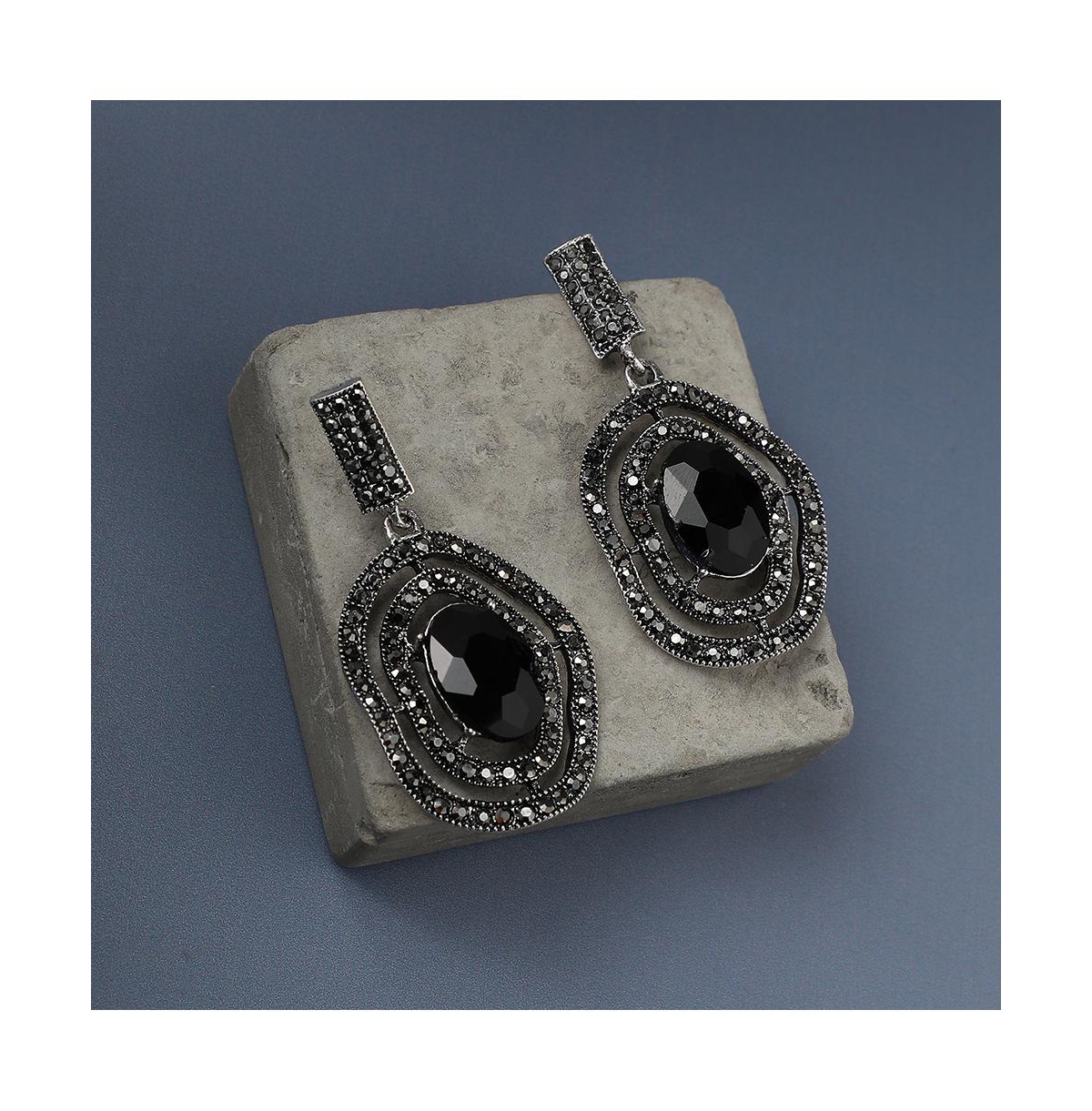 Sohi Women's Carbon Black Embellished Lined Oval Drop Earrings