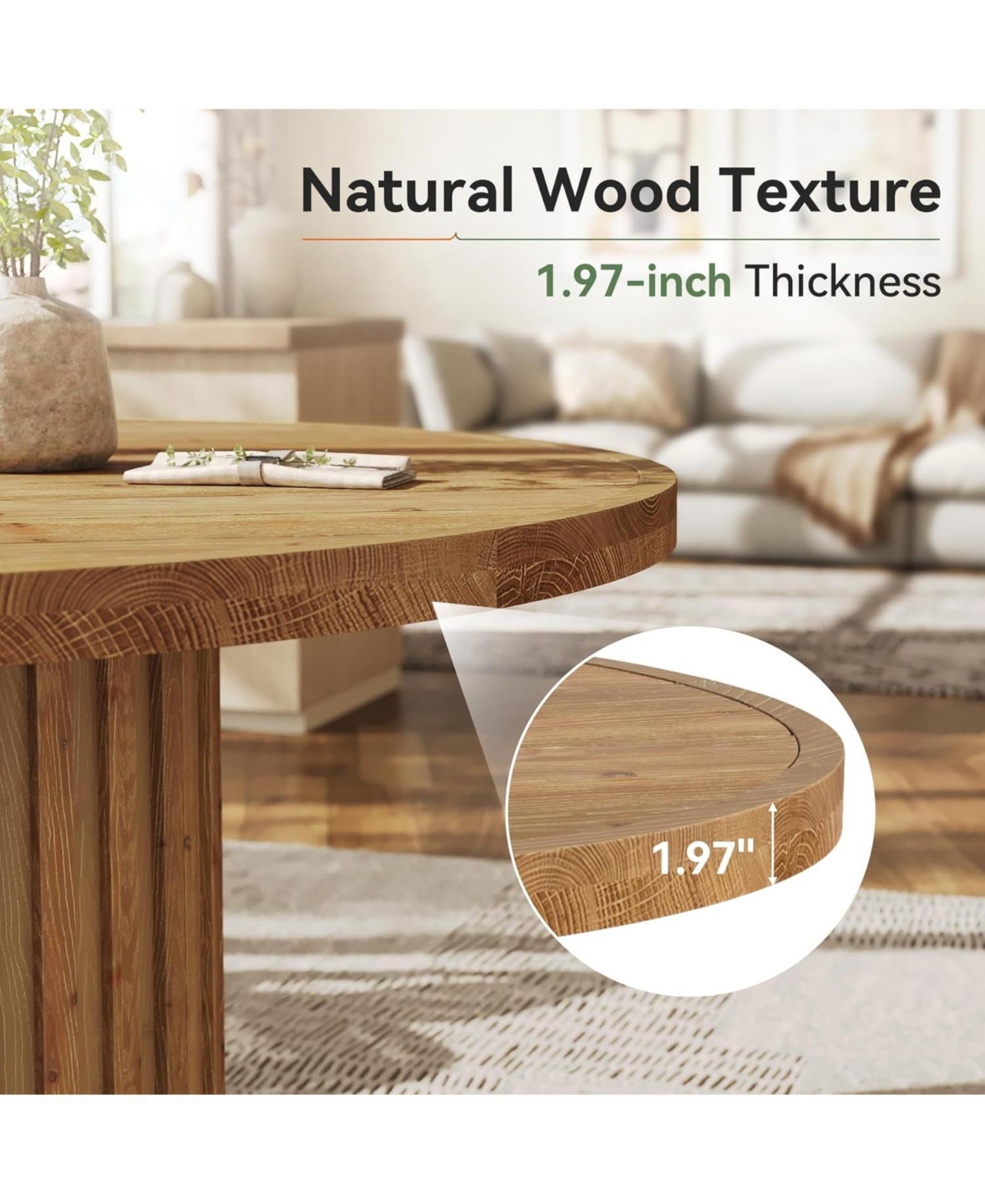 Tribesigns 47" Solid Wood Dining Table, Farmhouse Round Dining Room Table for 4, Wood Circle Kitchen Table Small Dinner Table, Natural