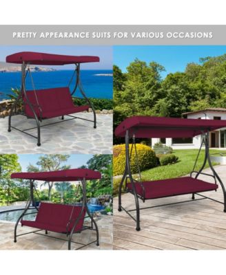 3 Seats Outdoor Porch Swing Hammock with Adjustable Tilt Canopy