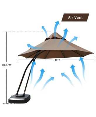 11 Feet Outdoor Cantilever Hanging Umbrella with Base and Wheels