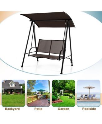 LUCKY ONE 2-Seat Outdoor Canopy Swing with Comfortable Fabric Seat and Heavy-duty Metal Frame