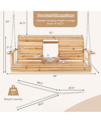 LUCKY ONE 5 Feet Porch Swing Chair with Adjustable Chains and Foldable Cup Holders
