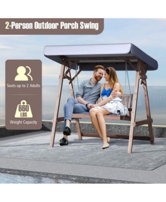 2-Person Porch Swing with Fir Wood Stand and Tilt Canopy
