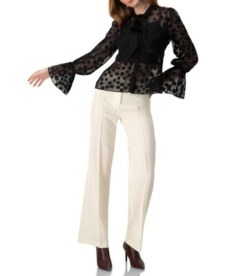 Women's Polka Dot See Though Blouse with Tie Neck