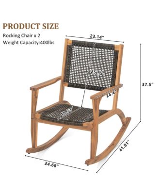 2 Pieces Acacia Wicker Rattan Rocking Chair Set with  Seat & Backrest