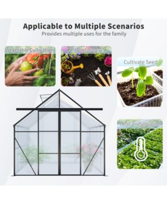 8x10FT Aluminum Double Door Polycarbonate Greenhouse with Raised Base and Anchor