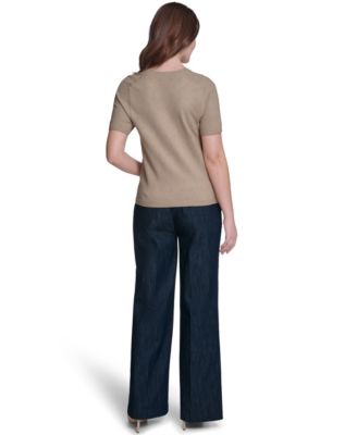 Women's Pointelle Short-Sleeve Sweater