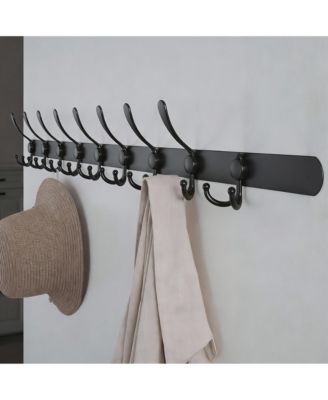 Heavy Duty 38" Black Coat Rack with 10 Tri Hooks for Mudroom