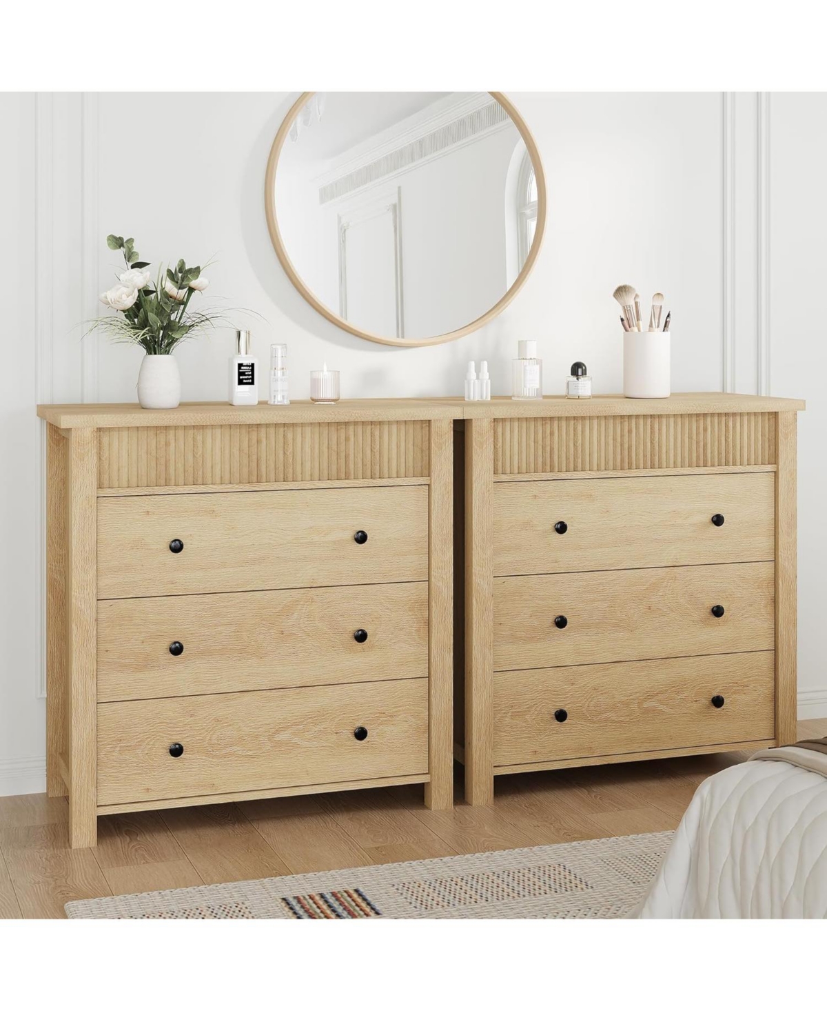 gaomon 3 Drawer Dresser, Modern Fluted Nightstand, Wooden Chest of Drawers, Storage End Table Organizer for Bedroom