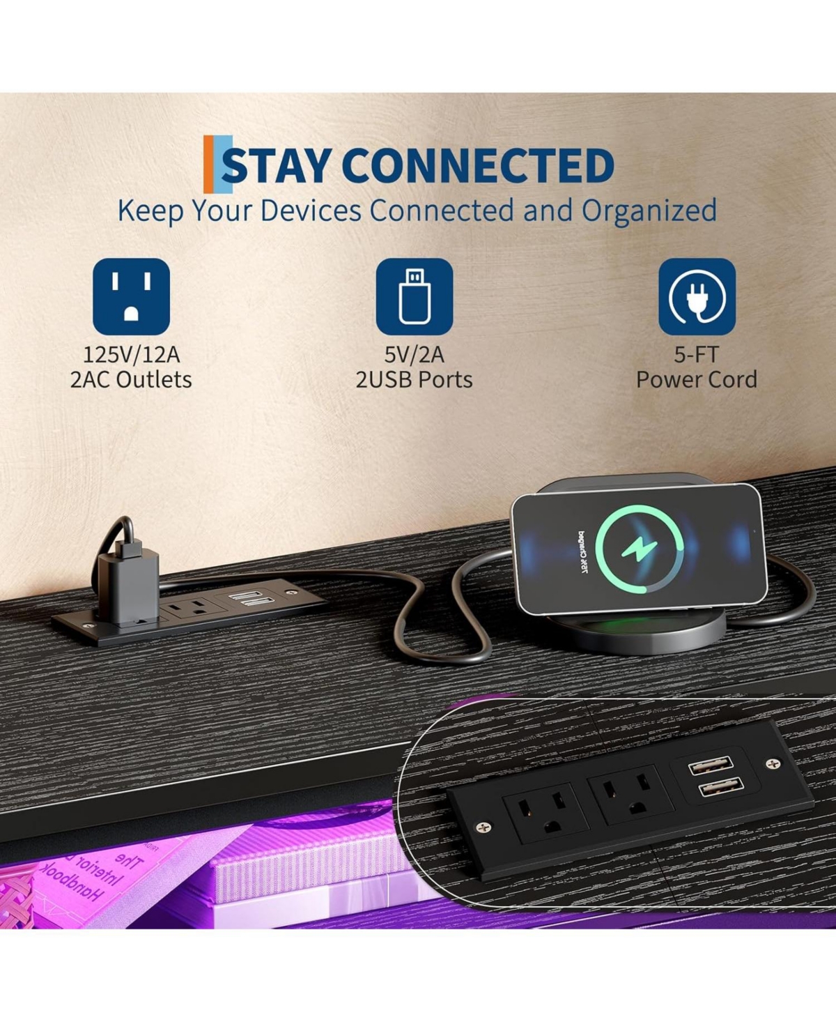 gaomon 63'' Long Dresser for Bedroom with 10 Fabric Drawers, Entertainment Center Tv Stand 65''-75'' Tv, White Power Outlet