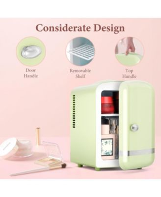 Retro Mini Fridge, Compact Refrigerator with 4L Capacity/6 Cans Cooler & Warmer, Removable Shelf for Skincare, Beverages, Cosmetics
