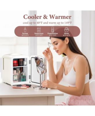 Retro Mini Fridge, Compact Refrigerator with 4L Capacity/6 Cans Cooler & Warmer, Removable Shelf for Skincare, Beverages, Cosmetics