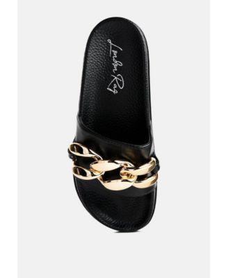 Womens Ishtar Metallic Chain Metal Slid Flats