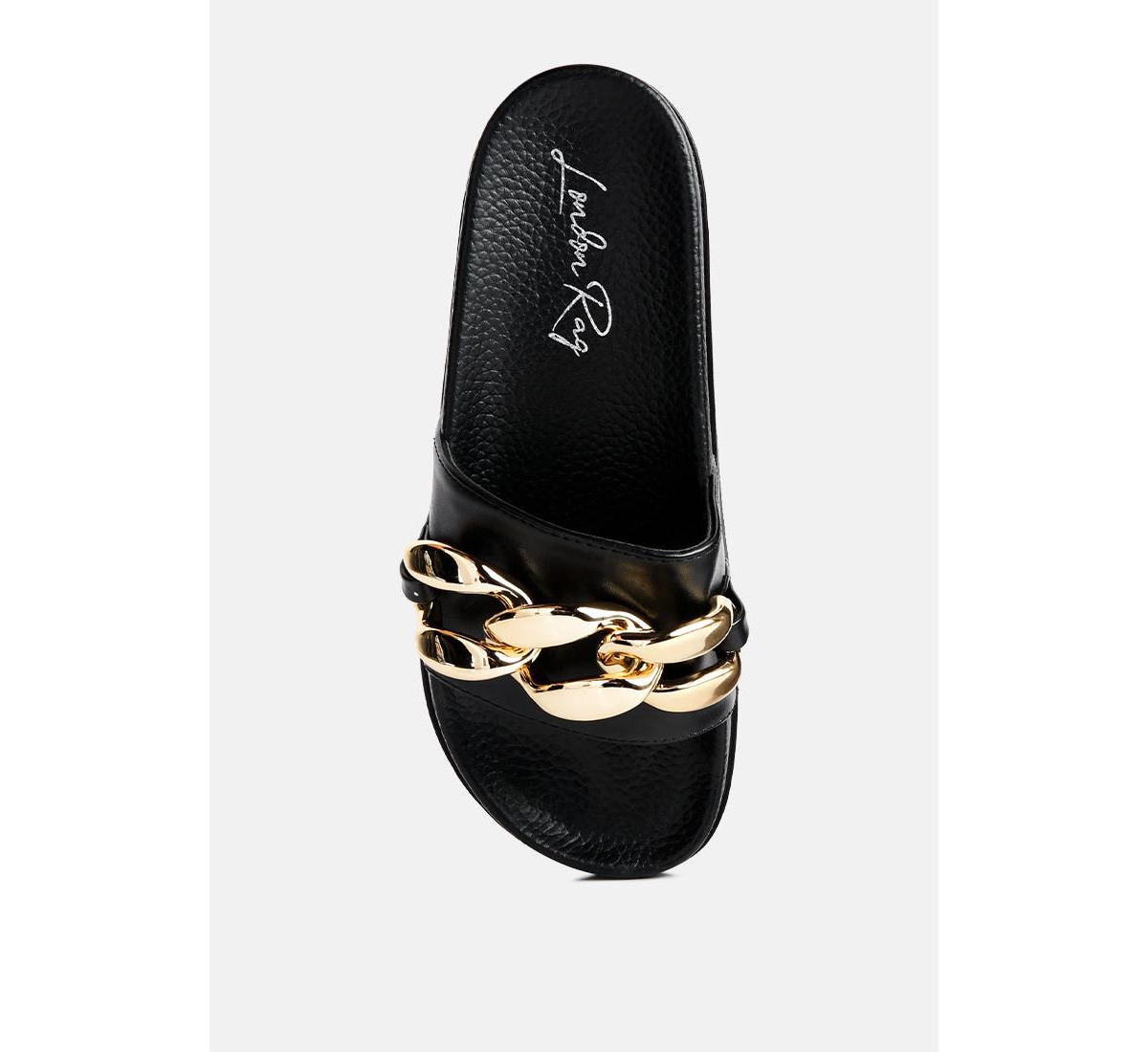 Womens Ishtar Metallic Chain Metal Slid Flats