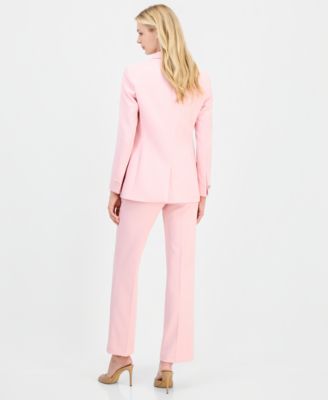 Women's One-Button Blazer, Triple-Pleat V-Neck Top & Straight-Leg Pull-On Pants