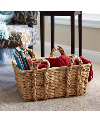 Wicker Storage Basket with Handles, Handwoven Water Hyacinth